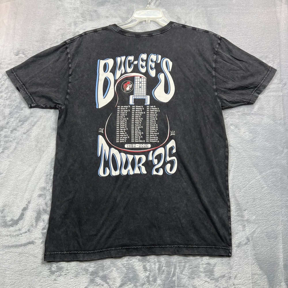 Buc-ee's Tour Tee Mens Large Black Graphic Guitar Headstock Mineral Wash T-Shirt - Picture 9 of 10